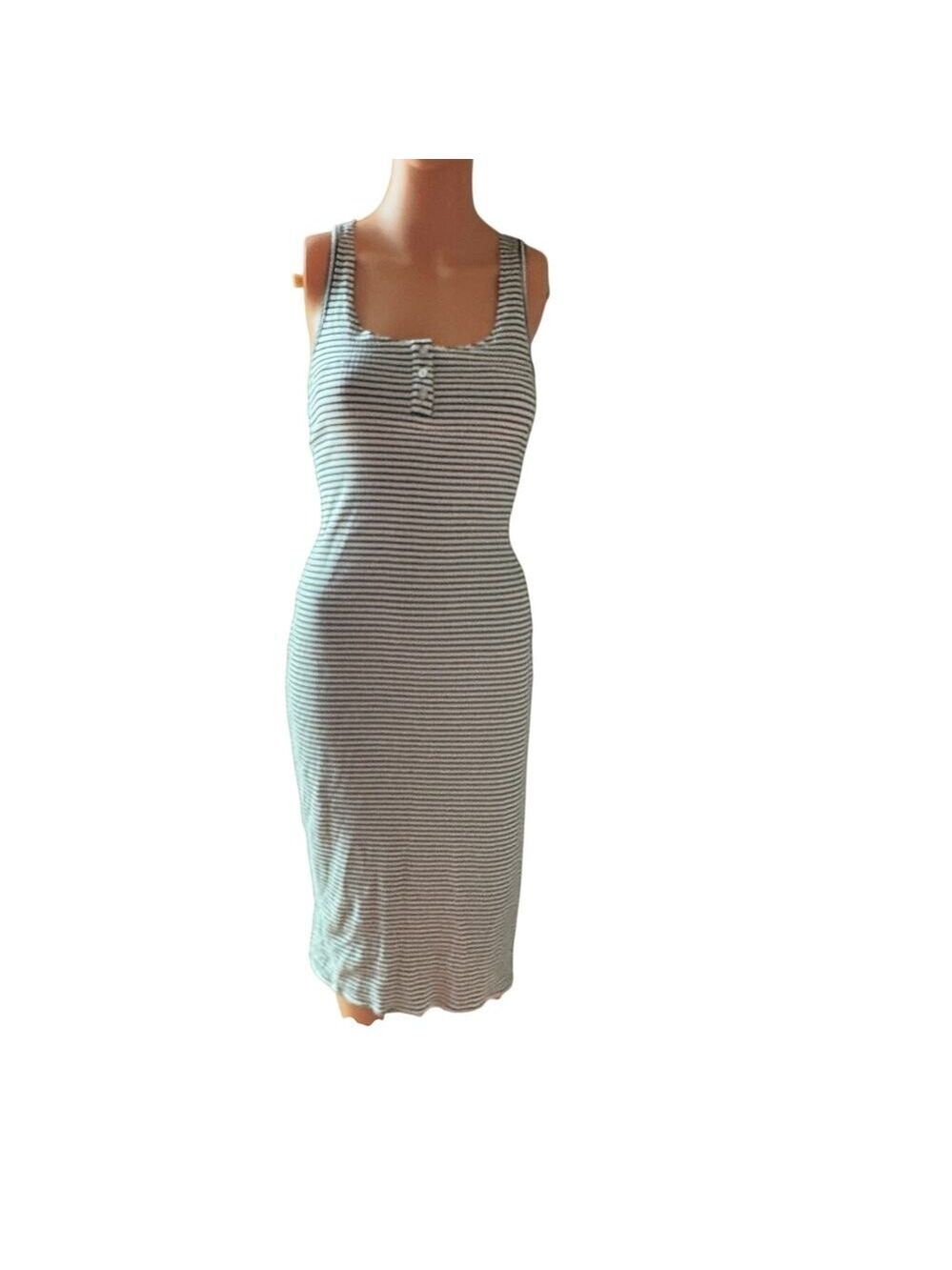 Flawless Horizontal Stripe Ribbed Knit Bodycon Midi Dress.